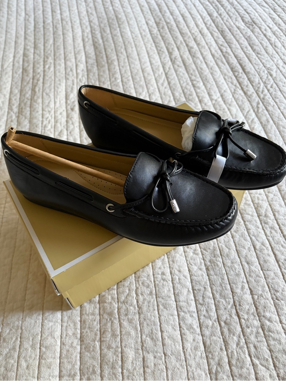 Michael Kors Black Leather Bow Moccasin Loafers - Women's